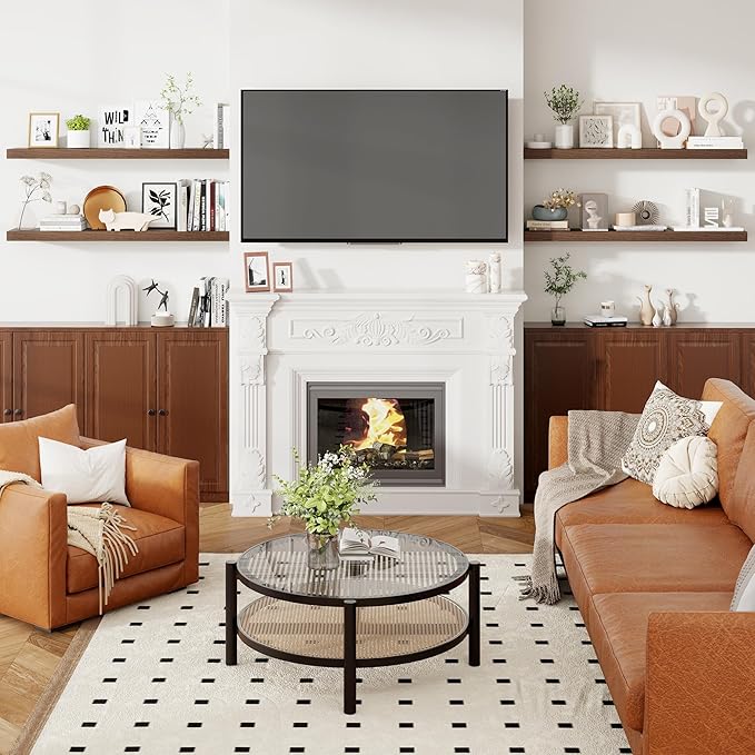 Heimlove 48 Inch Floating Shelves for Wall 8 Inch Deep Walnut Shelves Set of 2,Wall Mounted Rustic Wood Long Floating Shelf，Large Display & Storage Shelf with Invisible Brackets-Ruum Studio Home