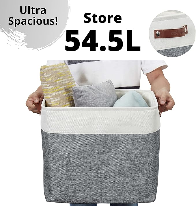 DECOMOMO Extra Large Storage Baskets 54.5L Fabric Storage Bins for Organizing Linen Closet, Toys, Nursery (Slate Grey and White, XXXL - 3 pack)-Ruum Studio Home