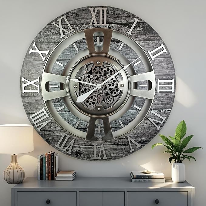 The Gears Clock Real Moving Gear Wall Clock England Line (Carbon Grey, 36 inches (90 cm))-Ruum Studio Home