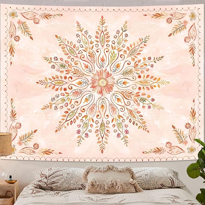 Lunerfex Floral Mandala Tapestry Boho Tapestry for Bedroom Orange Tapestries Wall Hanging Living Room Wall Art and Home Decor 70x90-Ruum Studio Home