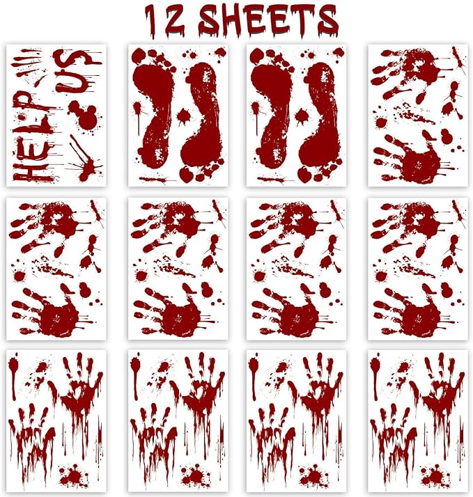 Halloween Window-Clings-Decorations Bloody-Handprint-Footprint Stickers, Scary Halloween Party Indoor/Outdoor Decoration, for Windows, Car - 12 Sheets-Ruum Studio Home