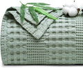 PHF Cooling Waffle Blanket Twin Size, Lightweight 60% Rayon Derived from Bamboo & 40% Cotton Breathable Blanket for Hot Sleepers, Soft and Luxury for Bed Couch and Sofa, 66"x90", Sage Green-Ruum Studio Home