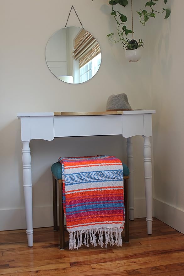 Del Mex Classic Mexican Blanket, Large Authentic Woven Falsa Throw (70"x50"), Artisan Southwest Décor for Beach, Yoga, Outdoors (Orange/Pink/Blue)-Ruum Studio Home