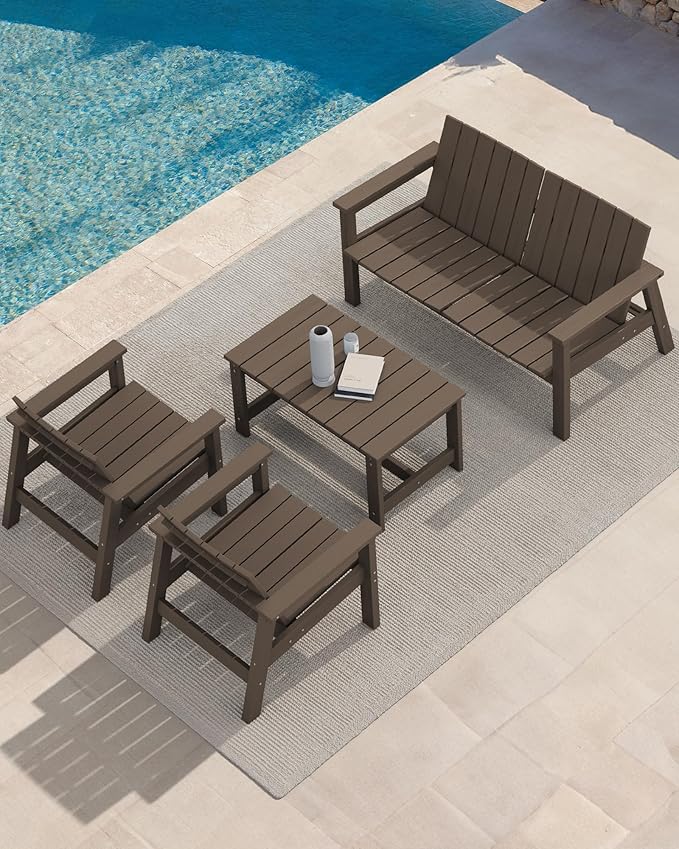 SERWALL HDPE Patio Coffee Table, Rectangle Outdoor Coffee Table, All Weather Patio Table for Deck, Pool, Balcony, Indoor or Outdoor Use, Coffee-Ruum Studio Home