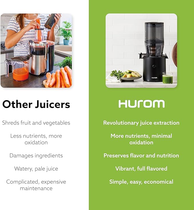 Hurom H320 Cold Press Juicer Machine, Easy to Clean Masticating Slow Juicer, Coarse Strainers, Self-Feeding, Hands Free, Family Size, Quiet Motor, Easy Assembly (Black)-Ruum Studio Home