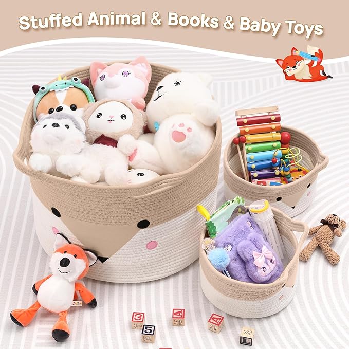 Large Baby Basket Toy Storage 3 Pack, (20"x13.8") Woven Baby Laundry Basket, Stuffed Animal Storage.-Ruum Studio Home