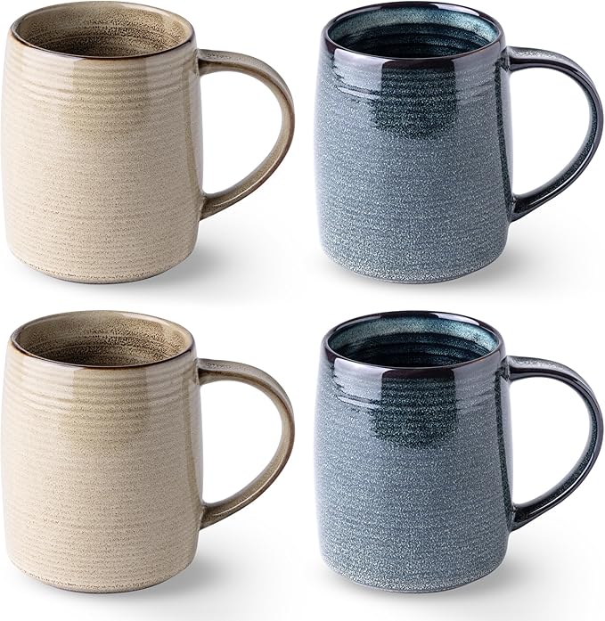GBHOME Large Coffee Mugs Set of 4, 18oz Handmade Ceramic Coffee Mugs Set with Gradient color for Latte/Tea/Beer/Hot Cocoa, Dishwasher & Microwave Safe, Multi-Color-Ruum Studio Home