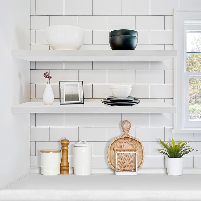 Sorbus Floating Shelves for Wall - 35 Inch Long Bathroom Shelves, Wall Decor for Bedroom, Kitchen, Living Room & Book Storage - Mounted Floating Shelf with Invisible Brackets (White, 2 Pack)-Ruum Studio Home
