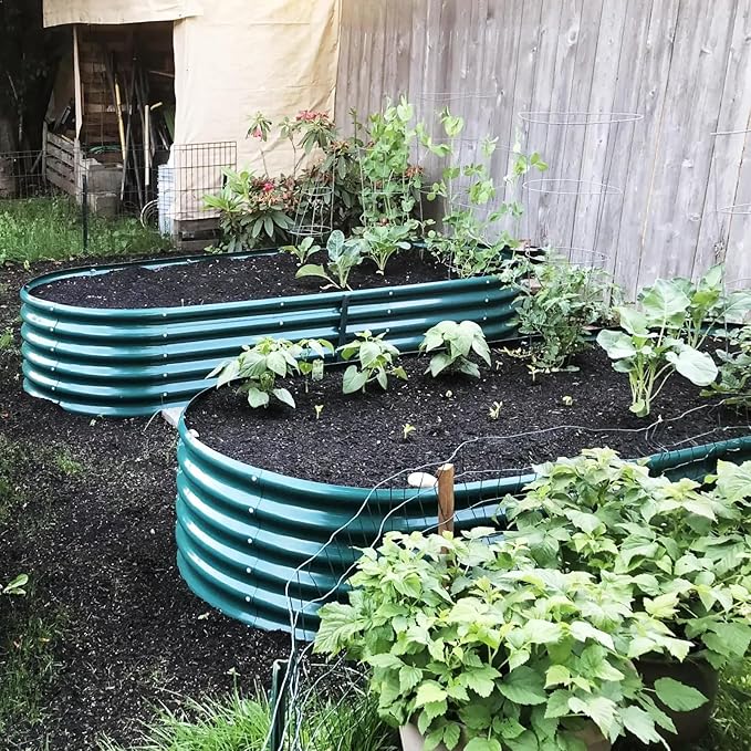 1 Pack 8x3x1.5FT Galvanized Raised Garden Bed Kit Oval Metal Ground Planter Box Outdoor Bottomless Planter Raised Beds for Vegetables Flowers Herbs Fruits, Green-Ruum Studio Home