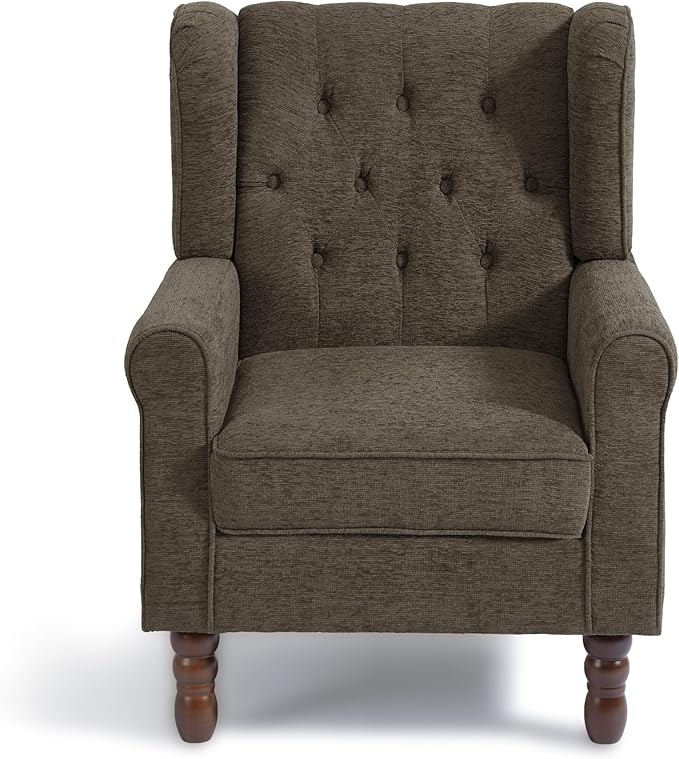 Accent Chair, Upholstered Armchair with Button Tufted High Back & Solid Wood Legs, Comfy Wingback Reading Single Sofa Chair for Small Spaces, Living Room, Bedroom (Taupe, Set of 1)-Ruum Studio Home