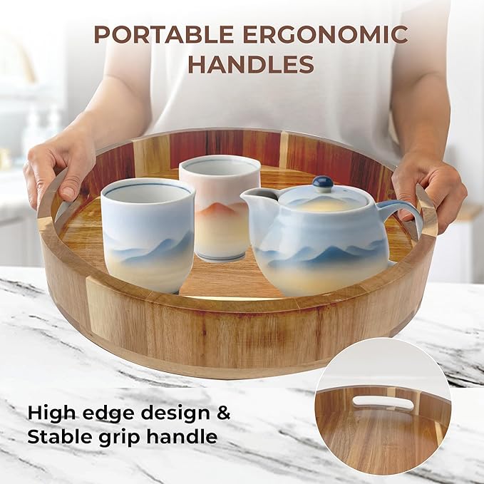 Lazy Susan for Table top 12 inch Wooden Large Lazy Susan Turntable Tray Organizer for Cabinet, Dining Table Centerpiece, Pantry, Kitchen Spice Cabinet Countertop Organizer, 100% Acacia Wood-Ruum Studio Home