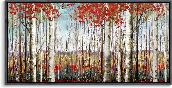 Mofutinpo Large Framed Wall Decor canvas Red Leaves White Birch Tree Wall Art For Living Room bedroom rustic kitchen Modern painting Artwork 29x58 Large Size Black Framed-Ruum Studio Home