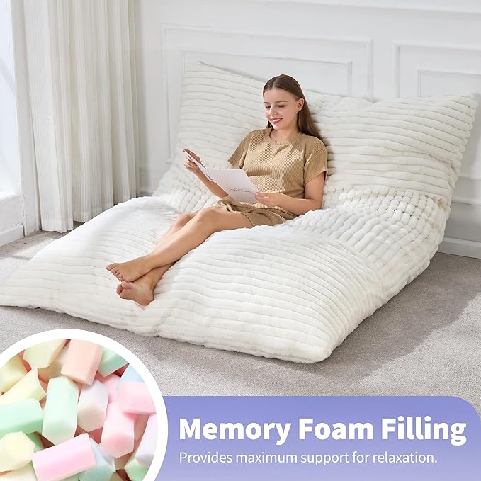 Hobestluk 3 in 1 Bean Bag Chair Giant Bean Bag Chairs Convertible Bean Bag Floor Cushion with Machine Washable Cover, Beanbag Chairs for Adult (White)-Ruum Studio Home