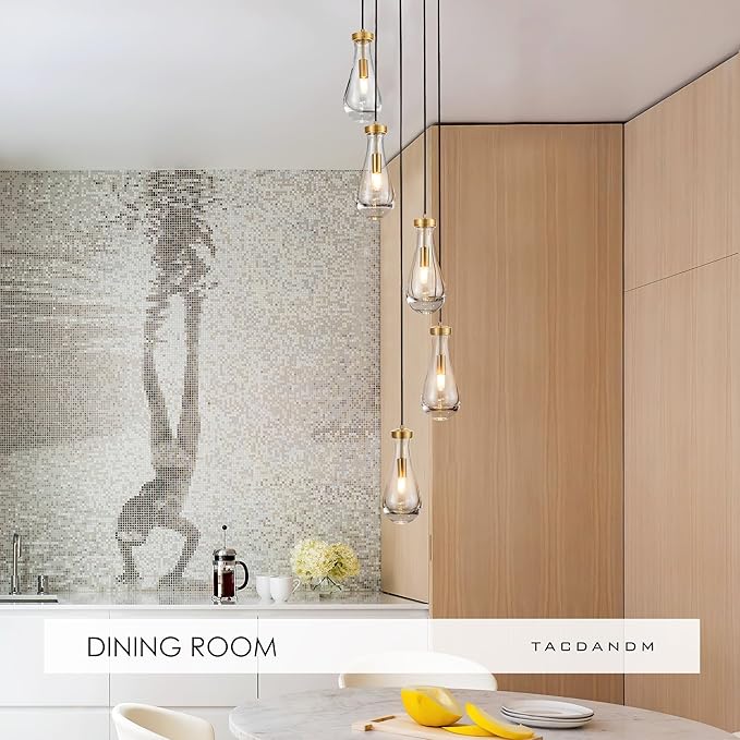 5-Light Raindrop Pendant Light Fixtures, Brass Glass Pendant Lighting, Teardrops Modern Hanging Light for Entryway Foyer Kitchen Island Dining Living Room Hallway-Ruum Studio Home