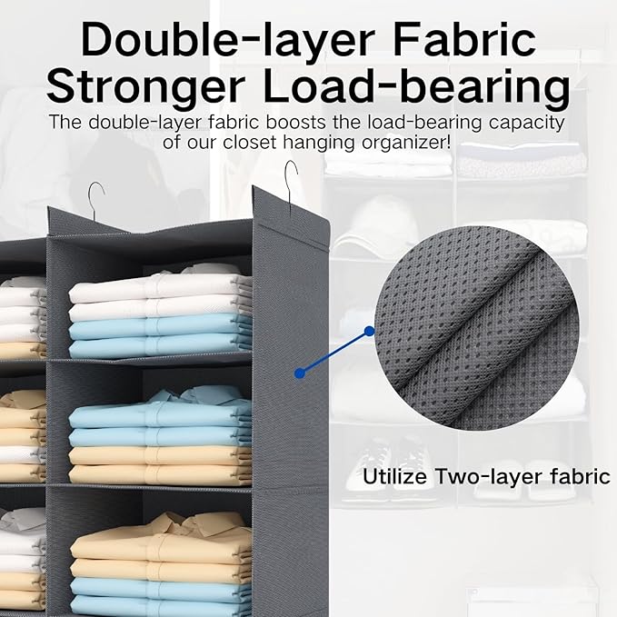 4 Tier Shelf Hanging Closet Organizer, Dual-Row 8 Pocket Cloth Hanging Shelf with 3 Sturdy Hooks for Storage, Foldable (Grey)-Ruum Studio Home
