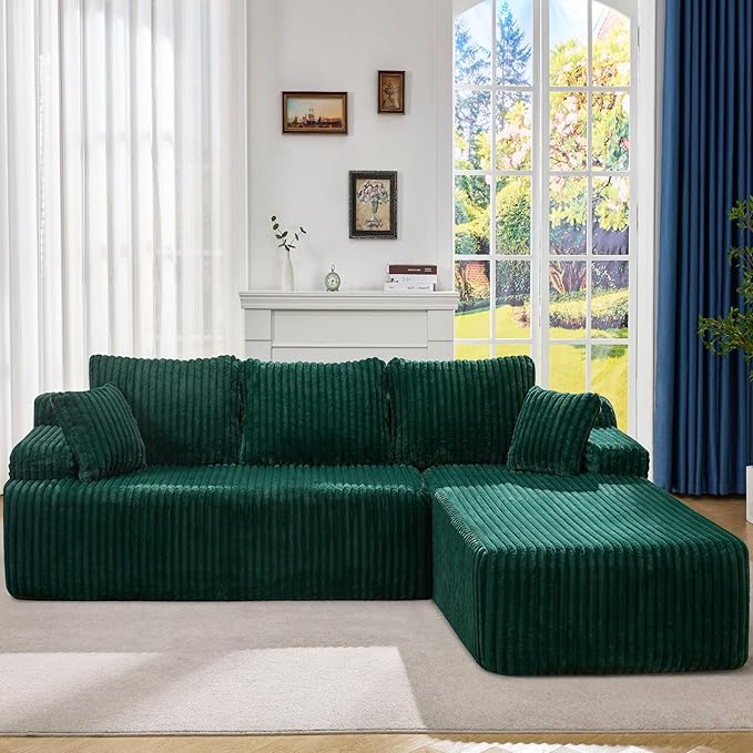 Hobestluk Modular Sectional Sofa Couches 108" L-Shape Couch 3 Seat Modular Sofa Memory Foam Sectional Couches for Living Room, Boneless Couch with Oversized Chaise (Green, Right Facing)-Ruum Studio Home
