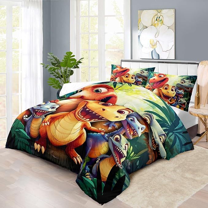 Dinosaur Comforter Set Queen Boys,Cartoon 3D Dinosaur Bedding Set Queen Bed Kids,3D Dragon Comforter Dragon Quilt Pattern Bedroom Decor,Cute Animal Bedding Kawaii Animal Quilt Girls-Ruum Studio Home
