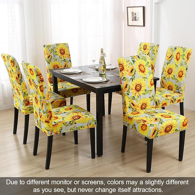 JQinHome Pattern Chair Covers for Dining Room Set of 6, High Stretch Removable Washable Parsons Chair Slipcover for Home Party Hotel Wedding Ceremony (Sunflower,6PCS)-Ruum Studio Home