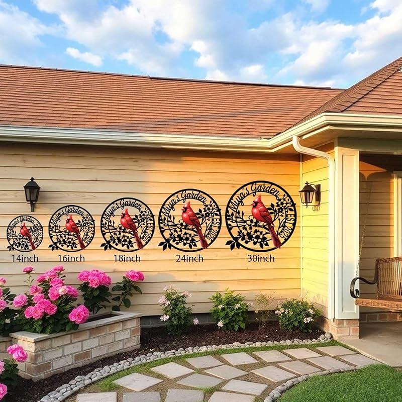 Personalized Name Garden Cardinal Metal Signs with Stake, Custom Family Name Yard Decor for Outdoor Outside, Cardinal Lawn Patio Stake Gardening Enthusiasts Grandmothers Gift-Ruum Studio Home