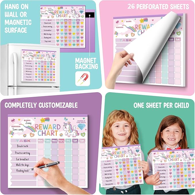Reward Chart for Kids,Magnetic Behavior Chore Chart for Kids at Home,26 Little Hose Chore Charts,1960 Diamond Stickers,56 Reward Stickers,Incentive Chart to Develop Responsibility and Good Habits,Pink-Ruum Studio Home