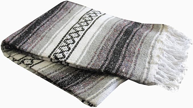 Del Mex Classic Mexican Blanket, Large Authentic Woven Falsa Throw (70"x50"), Artisan Southwest Décor for Beach, Yoga, Outdoors (Gray)-Ruum Studio Home