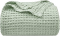 PHF Ultra Soft Waffle Weave Blanket King Size 104"x 90"- Washed Lightweight Breathable Cozy Woven Blanket for Bed - Aesthetic Decor for Couch Bedding Sofa Home Car - Sage Green/Mint Green-Ruum Studio Home