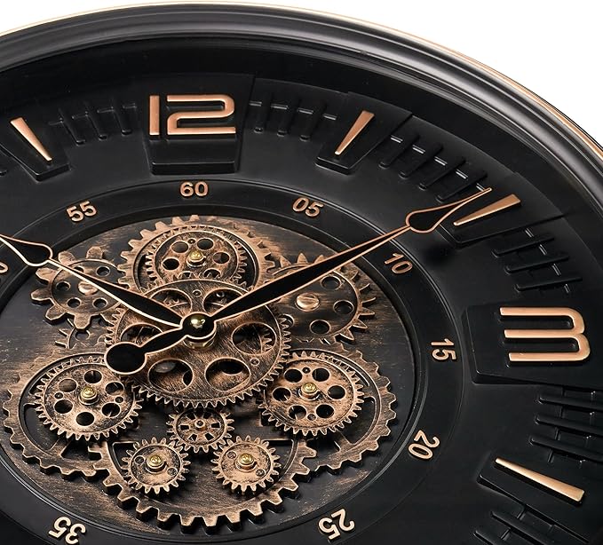 20in Large Real Moving Gears Wall Clock for Living Room, Battery Operated Wall Clocks Decorative Vintage, Home Office Clock, Gift for Family, Friends-Ruum Studio Home