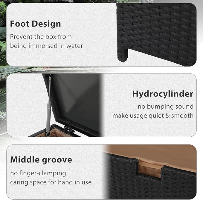Super Patio Outdoor Patio Storage Box Waterproof, 120 Gallon Large Deck Box Wicker Storage Bin for Cushions, Garden Tools, Black-Ruum Studio Home