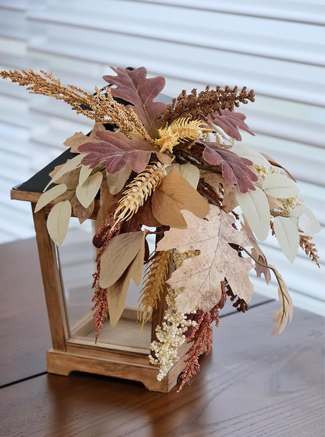 Fall Themed Decorative Wooden Hurricane Candle Lantern - Candle Holder Fall Decor for Home Farmhouse Indoor Outdoor Table Shelf - 14" Tall-Ruum Studio Home