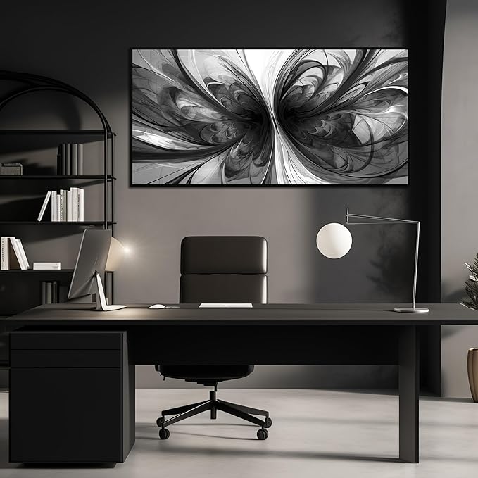 Large Abstract Canvas Wall Art for Living Room Black and White Wall Decor for Office Black Framed Wall Art 29 x 58 Inch-Ruum Studio Home