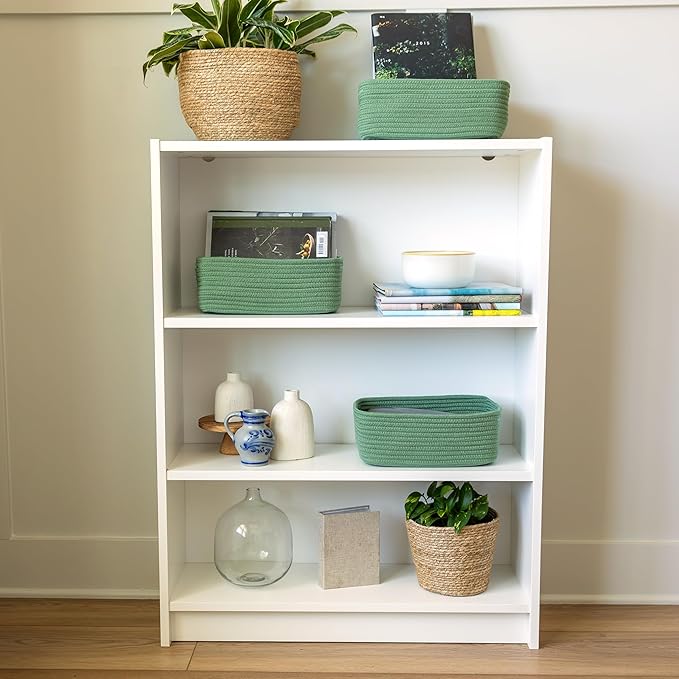 NaturalCozy 11.8"x8"x4.5” Rectangle Storage Baskets for Shelves 3 Pack | Cotton Rope Woven Small Baskets for Organizing | Small Storage Bins for Nursery, Bathroom, Closet, Shelf, Decorative, Gift-Ruum Studio Home