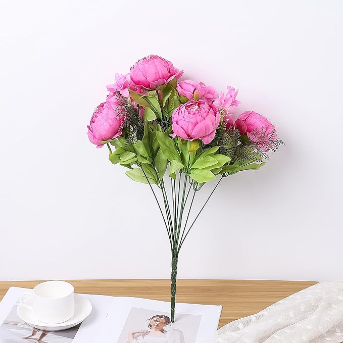 Duovlo Springs Flowers Artificial Silk Peony Bouquets Wedding Home Decoration,Pack of 1 (Spring Peach Pink)-Ruum Studio Home