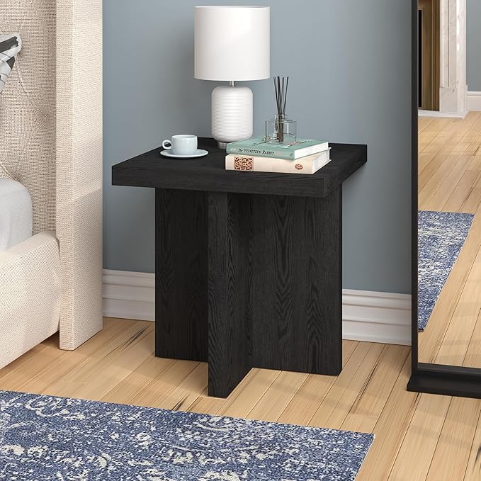 Henn&Hart 22" Wide Square Side Table in Natural Black, for Home, Living Room, Bedroom, Entertainment Room, Office-Ruum Studio Home