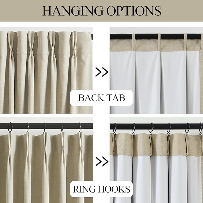 Vision Home Sand Pinch Pleated Full Blackout Curtains Linen Blended Room Darkening Window Curtains 95 inch for Living Room Bedroom Thermal Insulated Pinch Pleat Drapes with Hooks 1 Panel 60" Wx95 L-Ruum Studio Home