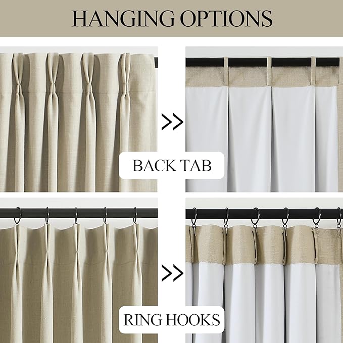 Vision Home Sand Pinch Pleated Full Blackout Curtains Linen Blended Room Darkening Window Curtains 84 inch for Living Room Bedroom Thermal Insulated Pinch Pleat Drapes with Hooks 2 Panel 40" Wx84 L-Ruum Studio Home