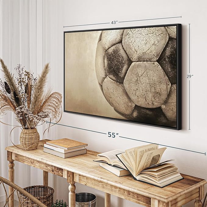 Elephant Stock Worn Soccer Ball Wall Art - Horizontal Framed Canvas - 1-Piece Living Room Wall Decor - Photography sports Canvas Print - Brown and Gray Decor for Wall - 43" X 29"-Ruum Studio Home