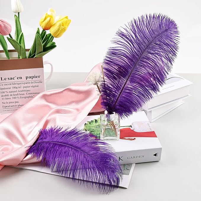 THARAHT Purple Ostrich Feathers 12pcs Natural Bulk 8-10Inch 20cm-25cm for Crafts Wedding Party Centerpieces Halloween and Home Decoration Feather-Ruum Studio Home