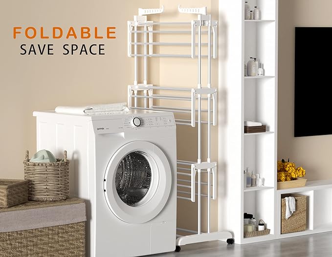 HOMIDEC Clothes Drying Rack, Large 4-Tier Foldable Drying Rack Clothing(67.7H x 19.7W x 30L Inches), Movable Drying Rack with 4 castors. Multifunctional Stainless Steel Laundry Drying Rack, White-Ruum Studio Home
