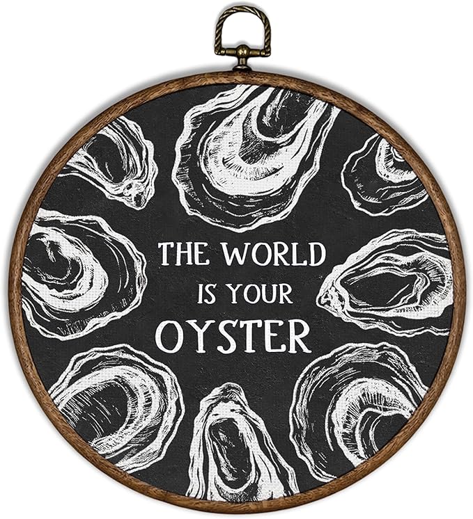 XBBMGG Black Vintage Oyster Wall Art Decor, Beach Nautical Round Wall Hanging Decor, Retro Ocean The World Is Your Oyster Framed Canvas Prints for Home Bedroom Living Room Decorations, 10x10inch-Ruum Studio Home