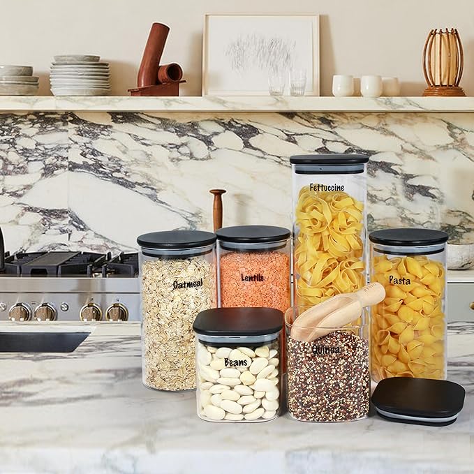 Urban Green Glass Jars with Black Lids, Glass food storage container sets with black lids, Airtight Canisters Sets with Bamboo Lids. Pantry Jar (3 Pack of 48oz)-Ruum Studio Home
