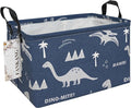 FANKANG Storage Bins, Nursery Hamper Canvas Laundry Basket Foldable with Waterproof PE Coating Large Storage Baskets for Kids Boys and Girls, Office, Bedroom, Clothes,Toys(Rec-Blue dinosaur-Ruum Studio Home