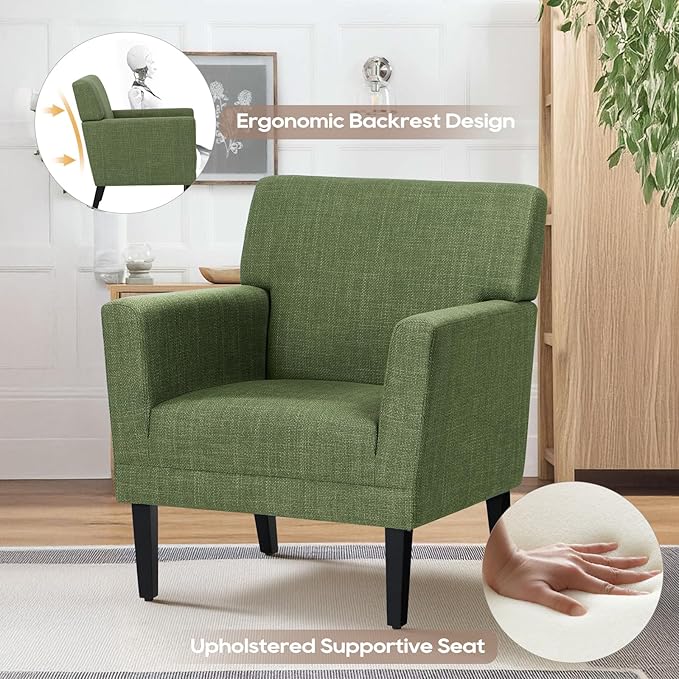 COLAMY Modern Accent Chair for Living Room, Upholstered Fabric Accent Armchair with Back, Soft Single Sofa Chair with Arms for Bedroom/Office/Reception Room, Green-Ruum Studio Home