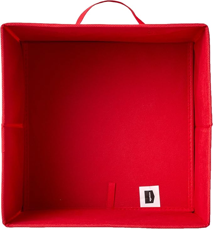 Amazon Basics Cube Organizer Storage Bins Handles, Collapsible Fabric, Pack of 6, 10.5"x10.5"x11", Red-Ruum Studio Home