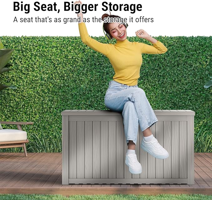 Mars Villa 180 Gallon Outdoor Storage Box Waterproof, Extra Large Resin Deck Box, Outside Storage Bin for Patio Furniture Cushions, Pool Supplies, Sports Gear, UV Resistant and Weatherproof, Greige-Ruum Studio Home