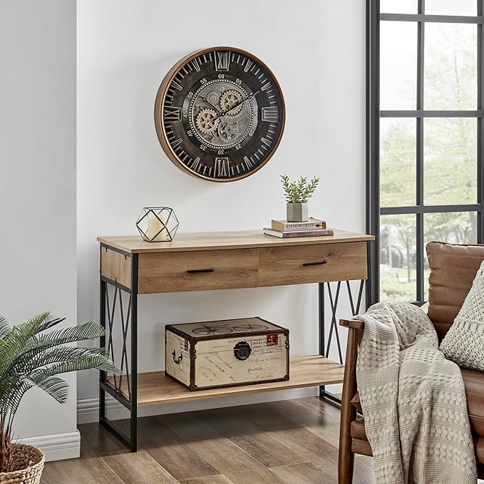 CLXEAST 24 Inch Large Moving Gear Wall Clock for Farmhouse Living Room Decor,Vintage Industrial Bronze Gold Metal Wall Clock for Home Office,House Warming Gifts New Home-Ruum Studio Home