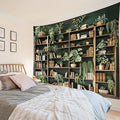 HVEST Green Plant Bookshelf Tapestry Book on Bookshelf and Plant Potted Tapestry Wall Hanging Reading Wall Decor for Study Room Bedroom Living Room College Dorm, 70.9L x 92.5W Inches-Ruum Studio Home
