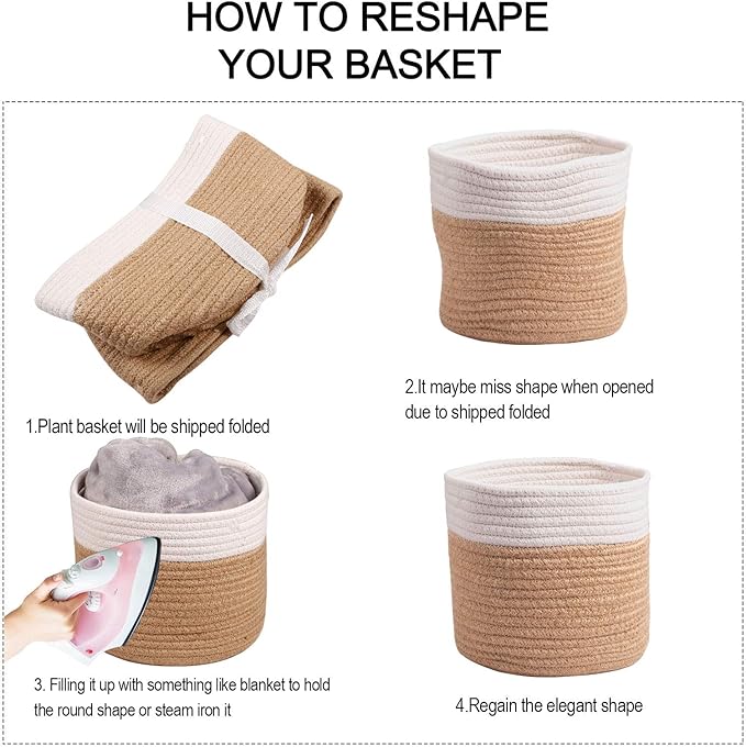 11" Cotton Rope Plant Basket Modern Woven Baskets for 10" Flower Pot Floor Indoor Planters,Storage Organizer Baskets Home Decor,Brown White 11"x 11"-Ruum Studio Home