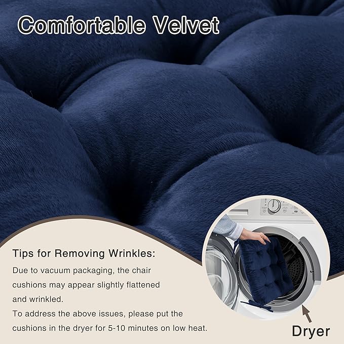 OVOV Chair Cushions for Dining Chairs Set of 6 Tufted Indoor Chair Pads with Ties Soft Square Seat Cushions for Kitchen Chairs 15.5"x15.5",Navy-Ruum Studio Home