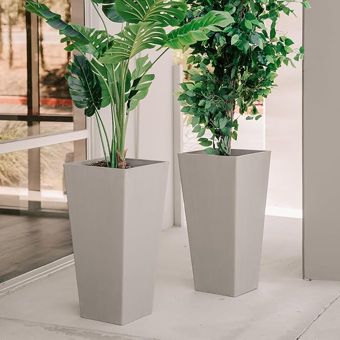 XBrand Modern 28-Inch Square Planter, Modern Tapered Planter Perfect for Indoor & Outdoor, Patio Décor, Set of 2-Ruum Studio Home