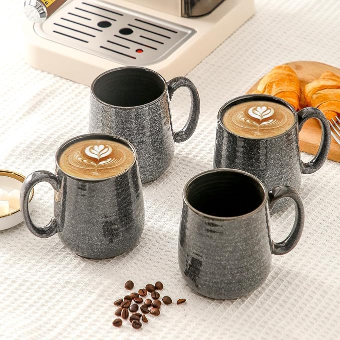Hasense Ceramic Coffee Mugs - 15 OZ Large Coffee Cups Set of 4 with Handle for Hot Beverage, Porcelain Latte Mugs for Tea, Milk, Cocoa, Cappuccino and Mocha, Microwave and Dishwasher Safe, Grey-Ruum Studio Home